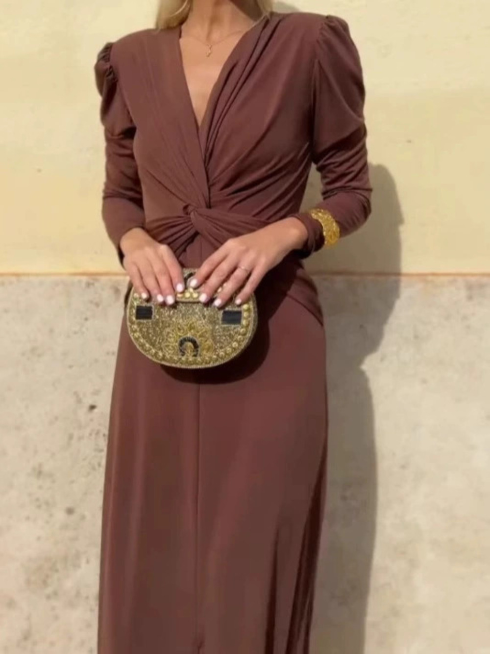 ZARA French Style Autumn Twist Long Sleeve Maxi Dress Slimming